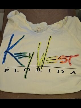 Ladies Cream Yellow 'Key West Florida' Graphic Tshirt with Multicolor Script